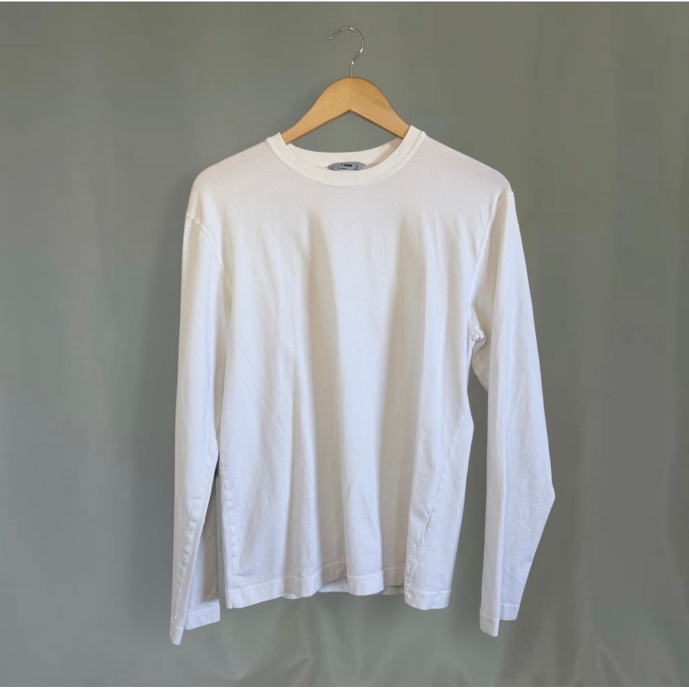 FARHI White Long Sleeve Crew Neck T Shirt Women's Size L Luxury‎ Basic Essential